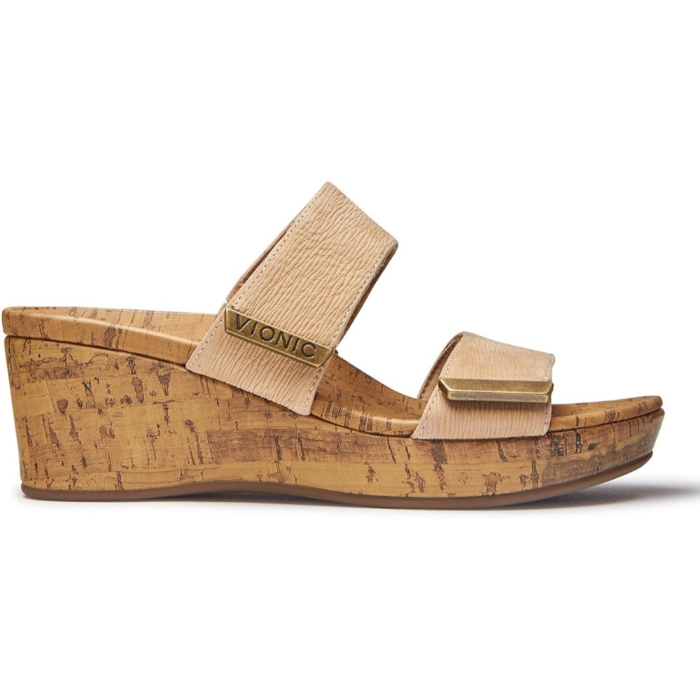 Vionic Pepper Ruched Wedge Sandal Wheat NWB New size 10 - Picture 3 of 4